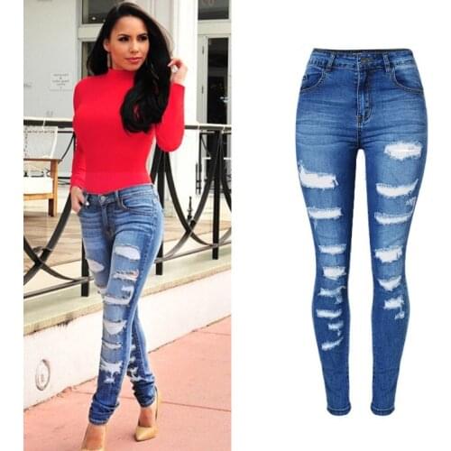BringBring 2017 Spring High Waist Jeans For Women Ripped Slim Denim Pants Women Hole Jean Elasticity Pencil Jeans Plus Size 1868