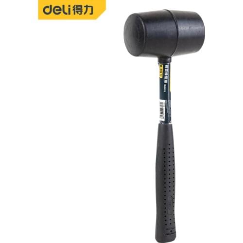 Deli Non-elastic Black Rubber Hammer Wear-resistant Tile Hammer with Round Head and Non-slip Handle DIY Hand Tool High Quality