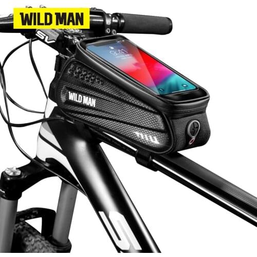 WILD MAN Bicycle Bag Hard Shell 6.2" Reflective Rainproof Touch Screen Phone Case Bag Bike Top Tube Bag Cycling Accessories