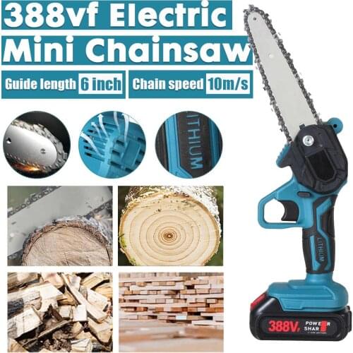 1200W 6 Inch 388Vf Electric Chain Saw With 2pcs Battery Rechargeable Woodworking Pruning One-handed Garden Tool With Chain Saws
