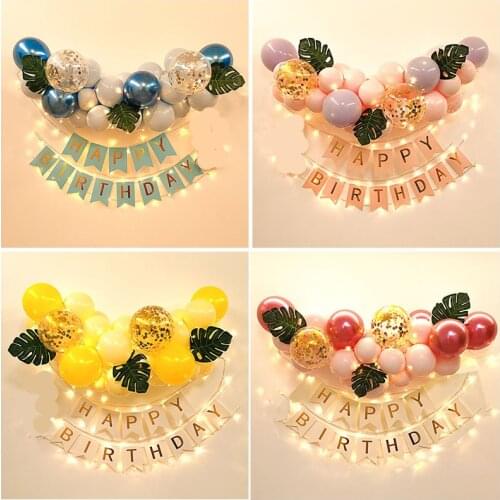 Pink Blue Balloon Garland Arch With Happy Birthday Banner LED Lights For Baby Shower Girl Kids First 1st Birthday Party Supplies