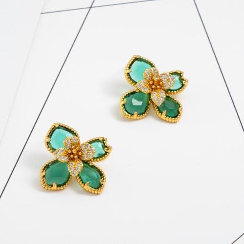 Jaeeyin 2021 Summer Green Resplenden Trendy Shiny Big Luxurious Stereo Superimposition Insert Cubic Zircon Flower Party Banquet