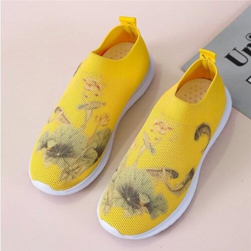 Llogai Womens Vulcanized Shoes Mesh Breathable Flat Sneakers Women Knitted Flat Ladies Slip on Female Footwear Large Size 43