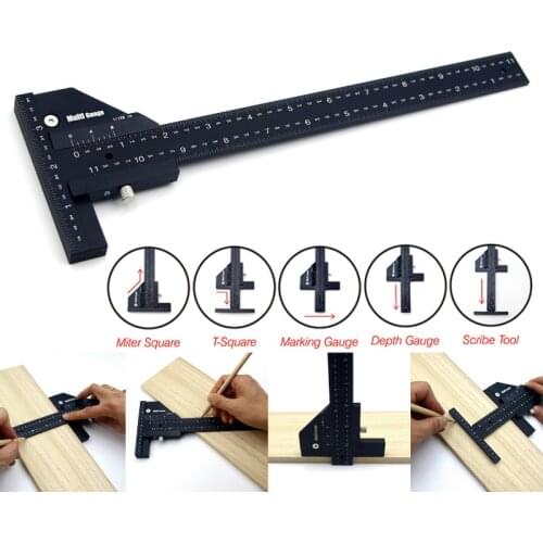 Multi Woodworking Sliding Gauge Aluminum Alloy Scribe Ruler Depth Gauge T-Square Scribing Measuring Tools Marking Gauge