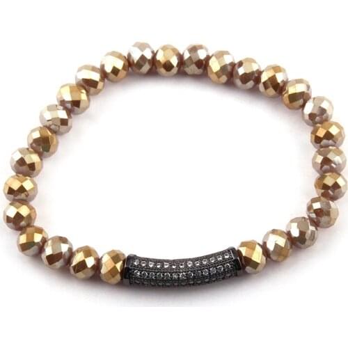 Fashion Women Crystal Strand Bracelets Hematite Zircon Paved Bar Bracelet