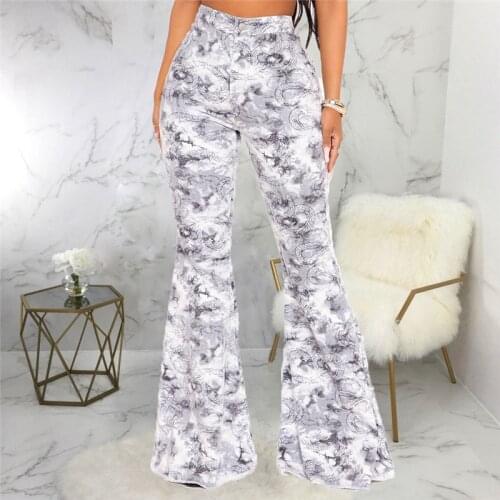 Fashion Snake Pattern Flare Jeans Women High Waist Streetwear Flared Pants Denim Trousers Lady Slim Denim Boot Cut Pants 2021