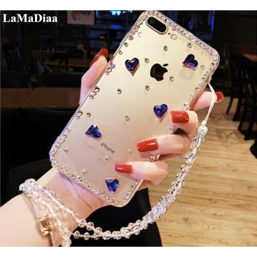 Phone Case Heart Shape Bling Crystal Diamonds Rhinestone Soft Back Cover For Samsung S6 S7 S8 S9 S10 S20 Plus Note5 8 9 10 Plus