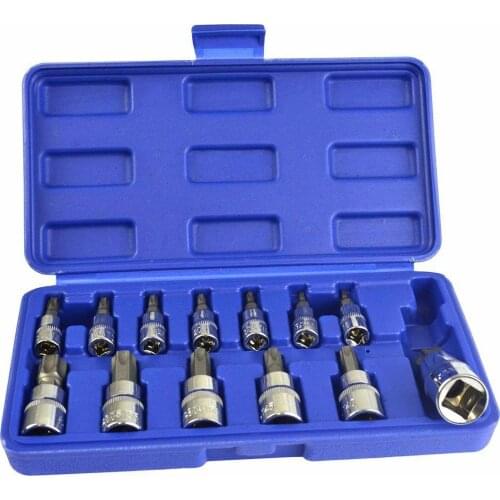 13x Sleeve Plum Drill Bit Socket Set 1/4 3/8 1/2 inch Drive T8 T40 T7 Drill Bit Box Car RV Camper Repair Goods Portable Steel