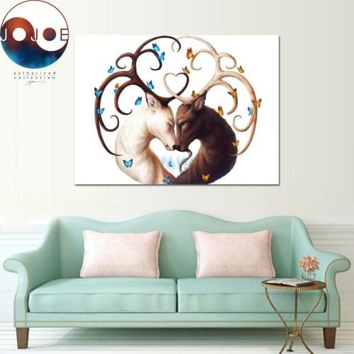 Circle of Life by JoJoesArt HD print 1 piece canvas art Black and White Deers Wall Pictures For Living Room Poster CU-3087D