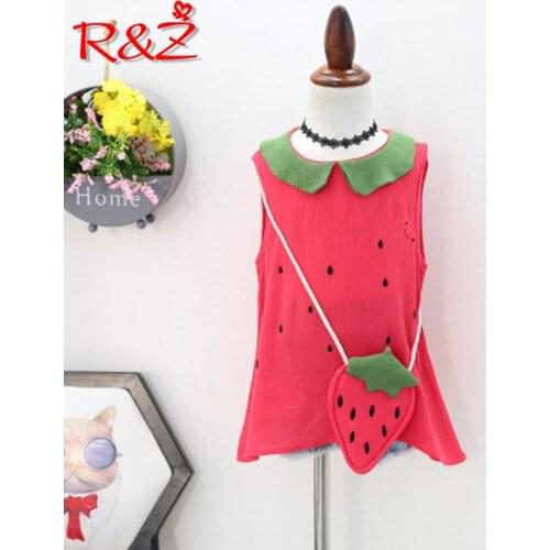 R&Z Girls Clothes 2019 New Summer Cotton Hemp Cute Strawberry Sleeveless Doll Collar SHIRT for Kids Childrens Clothing k1