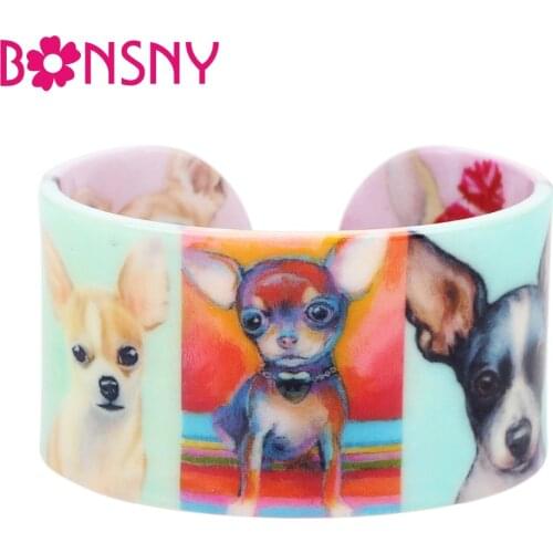 Bonsny Plastic Lovely Chihuahua Dog Bangles Bracelets Indian Fashion Craft Jewelry For Women Girl Ladies Novelty Accessories Pet