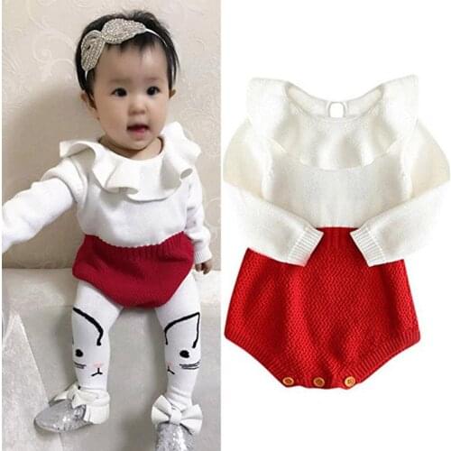 Pudcoco Baby Rompers Newborn Infant Kids Girls Boys Autumn Winter Cute Knit Long Sleeve Peter Pan Collar Patchwork Jumpsuits