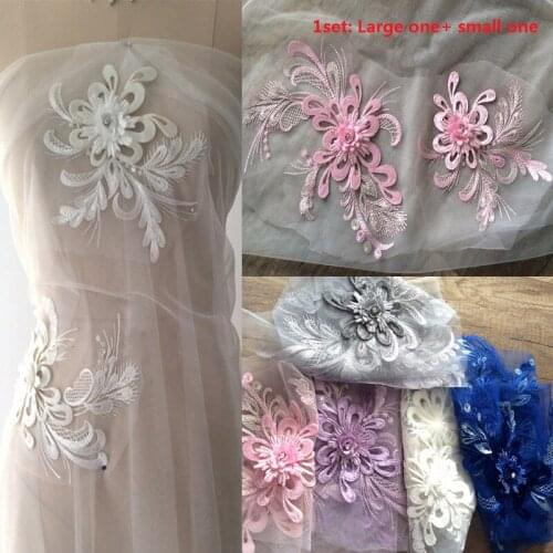 1set 3D Floral Lace Fabric Embroidery Trim Applique Lace Motif Venise Embossed Patches for Sewing