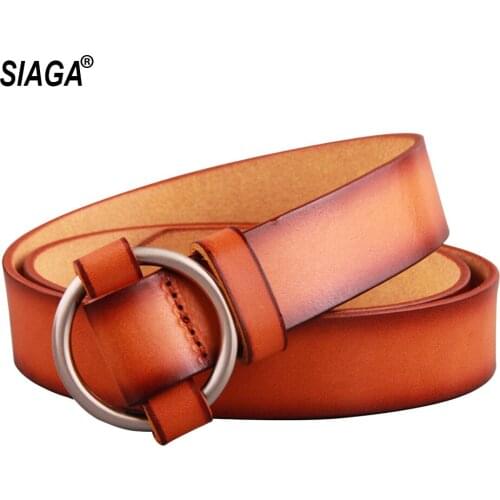 Ladies Female Genuine Leather Belt Slim Leisure Styles Cow Skin Decorative Belts for Women Ring Pattern Buckle FCO046