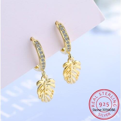 Minimalism Leaf Round Hoop Earrings for Women Girls Feather Engagement Wedding Earrings 925 Sterling Silver Jewelry Aros