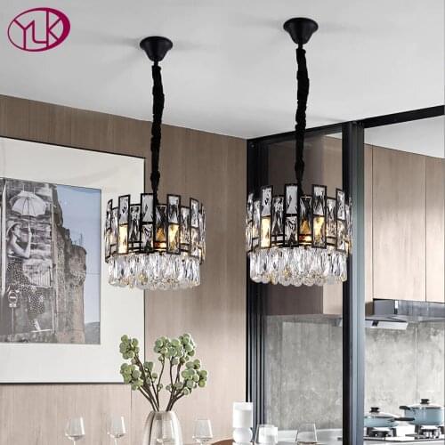Modern black chandelier lighting for dining room luxury kitchen island crystal chain chandeliers home decoration cristal lustres