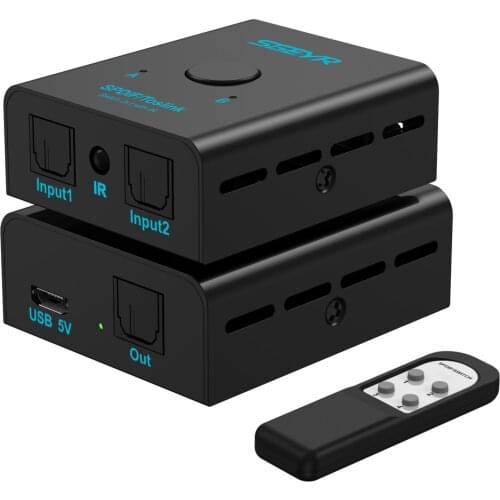 SPDIF TOSLINK Digital Optical Audio 2x1 Switch with Remote Control (Two Inputs one Output),2 Port Spdif Toslink Optical Switch