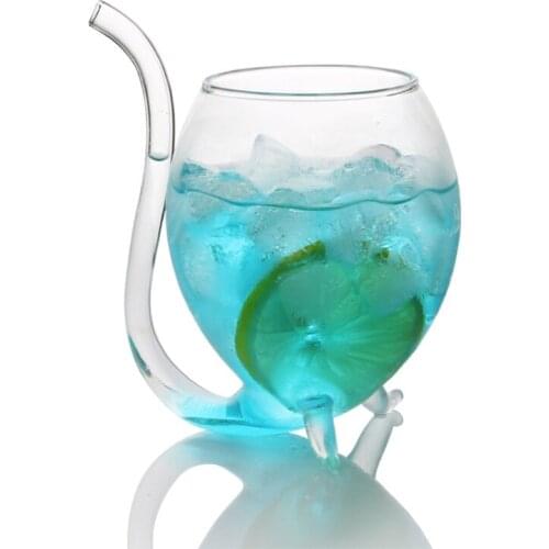 Wine Whiskey Glass Heat Resistant Glass Sucking Juice Milk Cup Tea Wine Cup With Drinking Tube Straw High Quality and Brand New