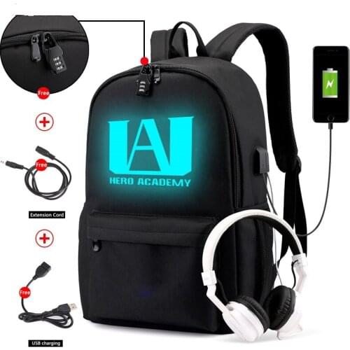 My Hero Academia Backpack for Teenage Boys Girls Luminous School Bag Usb Charging Anti Theft and Waterproof Canvas Mochilas