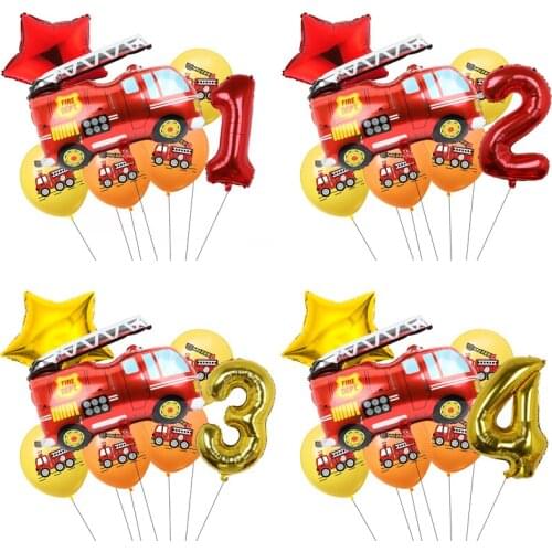 7pcs/lot Birthday Balloons Fire Truck Foil Balloons Number Balloon Baby Shower Happy Birthday Party Decorations kids Toys Gifts