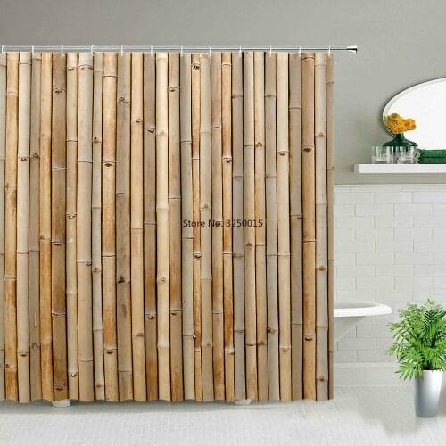Yellow Green Bamboo Shower Curtain Bathroom Curtains Natural Scenery Waterproof Fabric Background Wall Decor Screen With Hooks