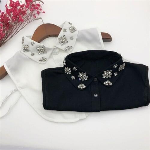 Womens Shirt Detachable Collars Vintage Girls Blouse Tops Fake Collar Handmade Beading Lapel Half-Shirt Necklace False Collar