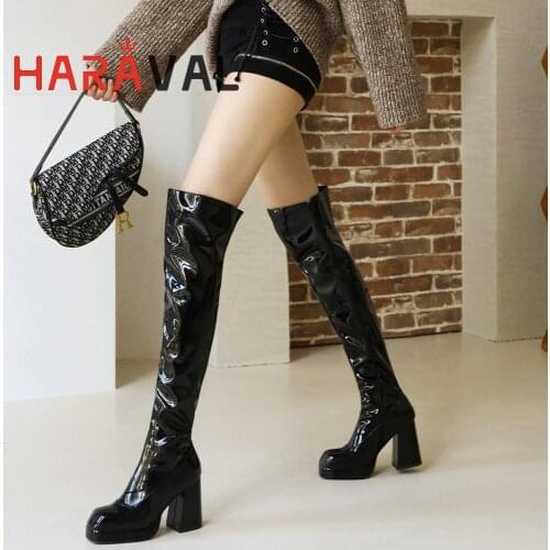 HARAVAL Women Boots Shoes High Heels Elegant Fashion Autumn Winter Solid White Black Red Over-the-Knee Boots Shoes Women E380L