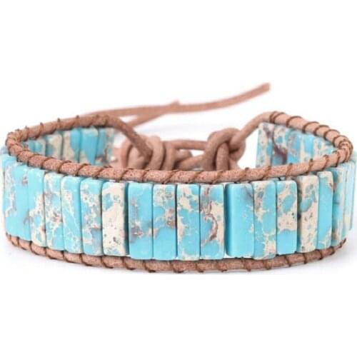 Bohemian Bracelet Tube Shape Natural Stone 1 Layer Leather Rope Wrap Bracelet Women Beaded Couples Bracelet Gifts