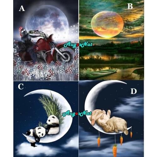 Animals diamond painting full round moon diamant embroidery motorcycle picture puzzle daimond mosaic panda rabbit stones sticker
