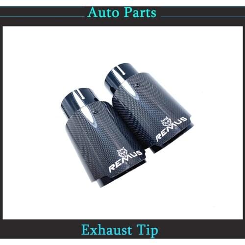 1Piece Car Modiflcation Black Stainless Steel Single Exhaust Pipe Glossy Carbon With Remus Logo Muffler Tip For Honda Volvo Benz