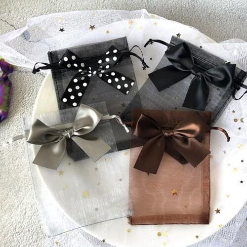 10Pcs Pearl Yarn Bag Bowknot Wedding Candy Bag Jewelry Gift Packaging Soap Dried Flower Yarn Mesh Bag Drawstring