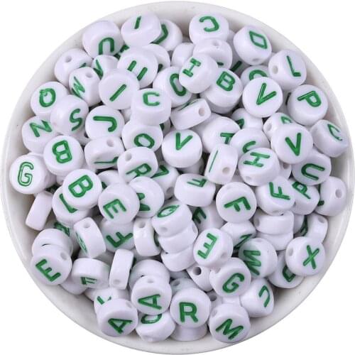 100Pcs/Lot Green Letter Flat Acrylic Beads For Jewellery Marking Loose Spacer Beads Bracelet Necklace Charm Jewelry Finding