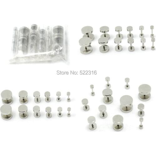 16pcs Silver Color Stainless Steel Round Fake Cheater Ear Plugs Gauge Body Jewelry Piercing mix 8 sizes