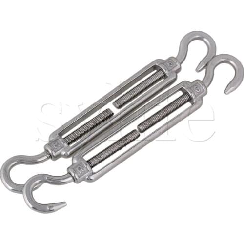 2 x Silver European Style 304 Stainless Steel M6 Thread Turnbuckle Hook to Hook