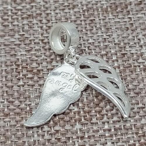 925 Sterling Silver Shiny My Angel Double Wing Charms Love Pendants for Bracelet Necklace