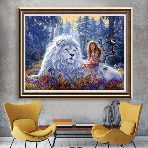 5D Home Decor Diamond Embroidery Kits Lion and Beauty Girl Animal DIY Diamond Painting Cross Stitch Diamond Mosaic