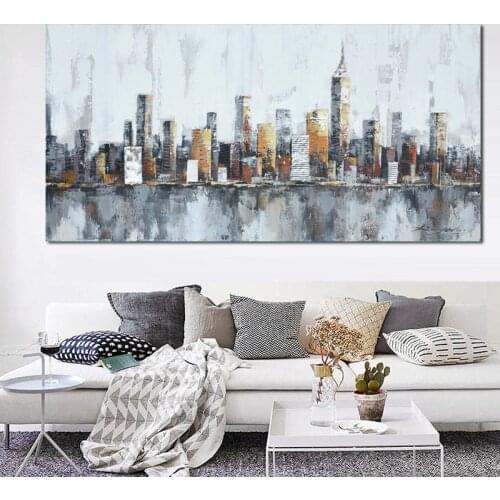 2016 New York Skyline Cityscape Architecture Abstract Wall Art Handmade Oil Painting Canvas Home Room Decoration