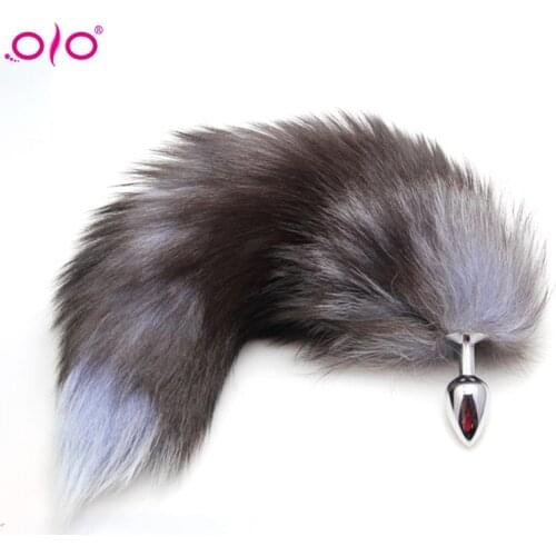OLO Women Sexy Faux Fox Tail Stainless Steel Anal Plug Butt anal Stimulating Masturbation Device Couple Flirting Adult Sex Toys