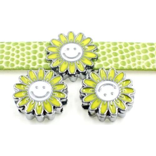 8mm Hole Cute White Smile Flower Slide Charms Beads DIY Accessories Handmade Jewelry For 8mm Bracelets Key Chains Pet Collar