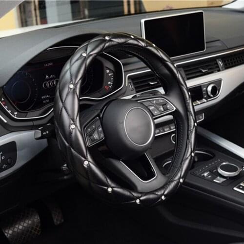 Crystal Steering Wheel Cover 38CM Diameter PU Leather Gypsophila Steering Covers Car-styling Car Interior Accessories