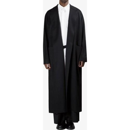 Black Simple Falling Shoulder Loose Fringed Extra Long Profile Autumn/Winter Woolen Coat