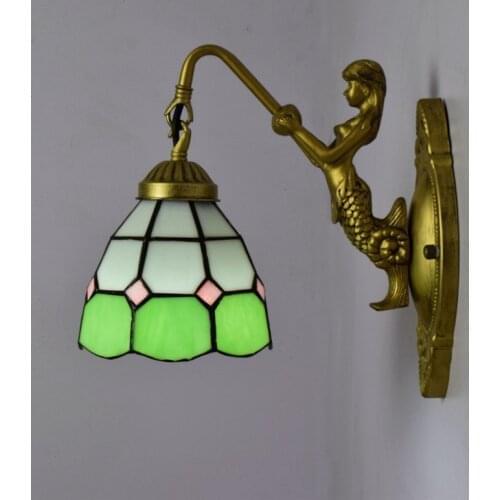 European-Style Vintage Tiffany Colored Glass Living Room Dining Room Bedroom Bar Club Aisle Green Color Mediterranean Wall Lamp