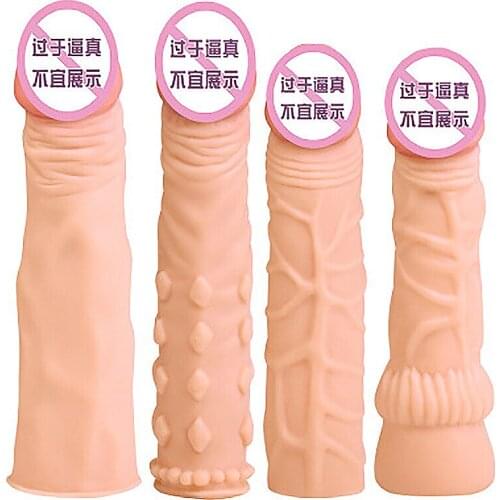 Dildo Penis Sleeve Comdom Penis Extender Sleeve Reusable Condoms Silicone Male Cock Extender Dildo Enhancer for Men Sex Products