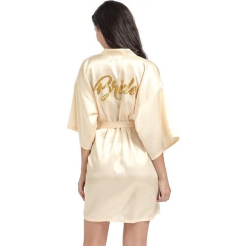 SR164 Bronzing Weddin Date Name Faux Silk Kimono Robe Women Wedding Bride Bridesmaid Robes Bachelorette Wedding Preparewear