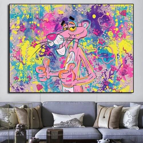 Pink Panther Street Graffiti Art Canvas Painting Poster Prints Pink Panther Wall Art Picture Living Room Home Cuadros Decor