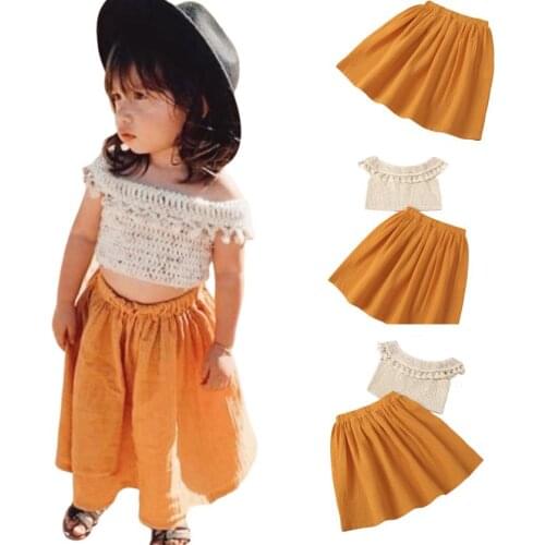 Summer Sweety Girl Clothing Set Short Sleeve Tassels Fringed Ruffle Grid Tops Skirt Suits Childrens Sets