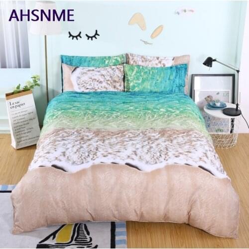 AHSNME Cool Summer Beach Set Quilt Cover Set Blue Sky Sea Water Spray Polyester Bedding Set Super King Queen Full Size Bed Set