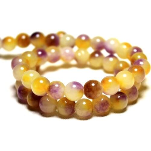 Wholesale 8 mm Natural White Stone Round Beads Dye Yellow Purple Pattern For Jewelry Making DIY Bracelet Necklace Strand 15
