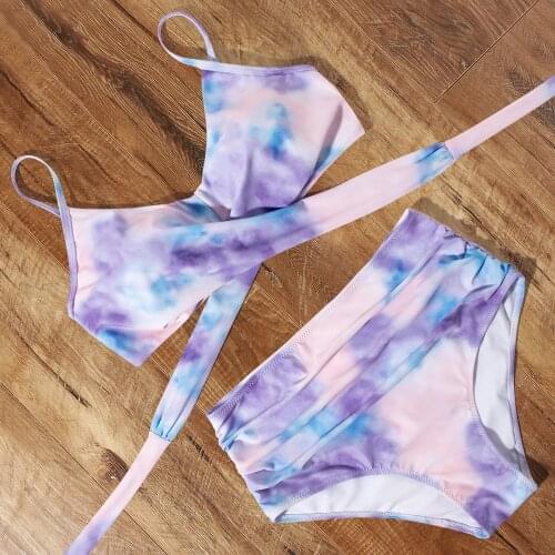 Tie Dye Bikini Push Up Swimsuit Printed High Waist Bikini 2020 Cross Bandage Swimwear Biquini Swimming Suit Sexy Swimwear Women