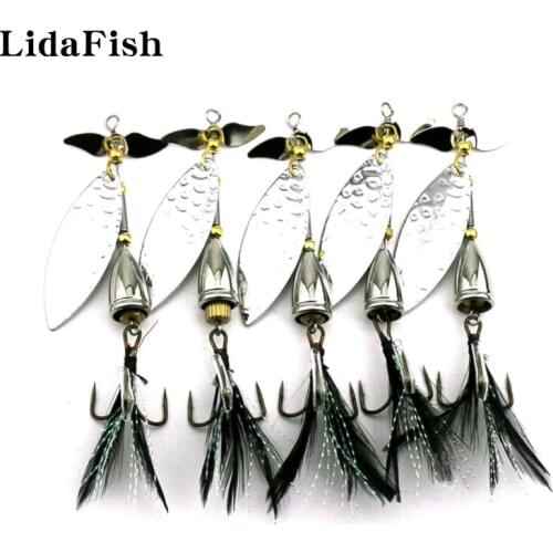 LIDAFISH Brand New Artificial Metal Sequins 9CM-11G Rotating Spoon Hard Bait Fishing Feathers Three Hook Accessories Bait